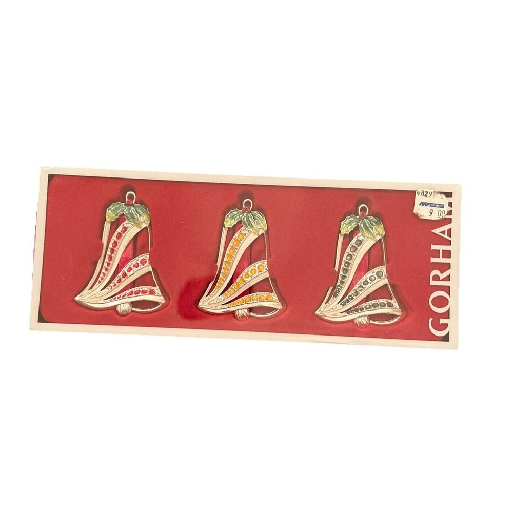 Gorham Silver Bells Red Blue Yellow Christmas Ornaments‎ -All three